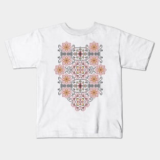 Palestinian Jordanian Traditional Tatreez Realistic Palestine Embroidery Pattern #13 blk-red-gld Kids T-Shirt